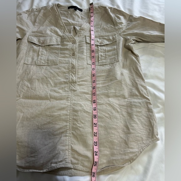 Harve Benard Linen Khaki Pullover Long Sleeve Blouse - Picture 9 of 9